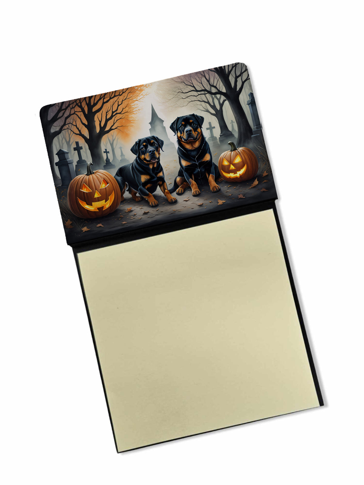 Caroline's Treasures Rottweiler Spooky Halloween Sticky Note Holder Refillable Dispenser Self-Sticky Note Pads, Memo Pads Blank Desk Accessories