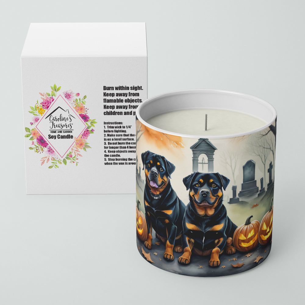 Caroline's Treasures DAC2063CDL Rottweiler Spooky Halloween Decorative Soy Candle Nature Soy Wax Essential Oil Home Decor Ideal for Bedroom Kitchen Bath Office Gift, 10 oz