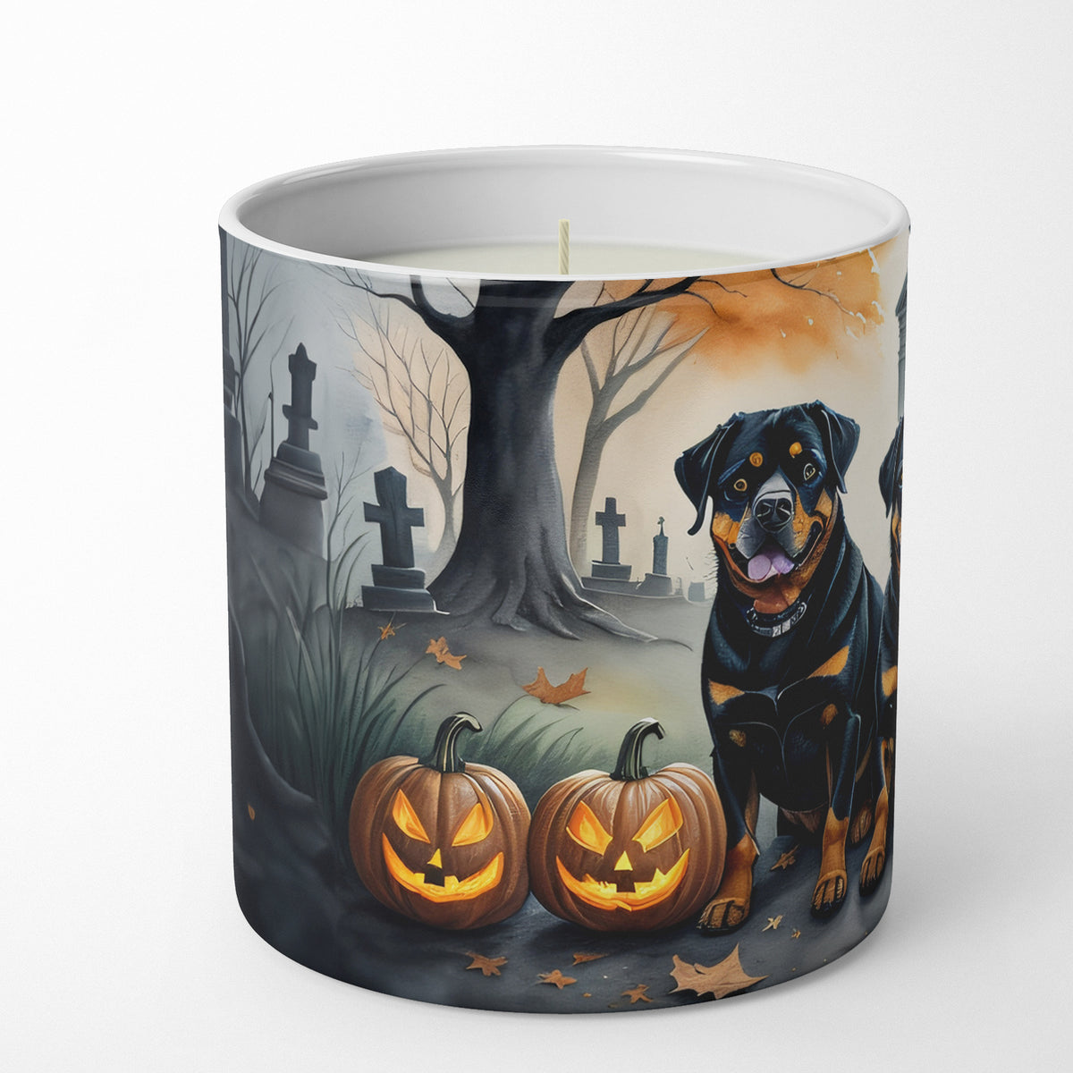 Caroline's Treasures DAC2063CDL Rottweiler Spooky Halloween Decorative Soy Candle Nature Soy Wax Essential Oil Home Decor Ideal for Bedroom Kitchen Bath Office Gift, 10 oz