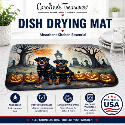 Caroline's Treasures DAC2063DDM Rottweiler Spooky Halloween Dish Drying Mat Absorbent Dish Drying Mat Pad for Kitchen Counter Dish Drainer Mat for Countertop, 14 x 21, Multicolor