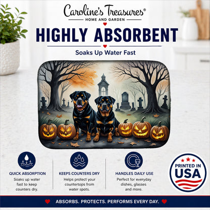 Caroline's Treasures DAC2063DDM Rottweiler Spooky Halloween Dish Drying Mat Absorbent Dish Drying Mat Pad for Kitchen Counter Dish Drainer Mat for Countertop, 14 x 21, Multicolor