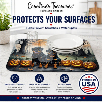Caroline's Treasures DAC2063DDM Rottweiler Spooky Halloween Dish Drying Mat Absorbent Dish Drying Mat Pad for Kitchen Counter Dish Drainer Mat for Countertop, 14 x 21, Multicolor