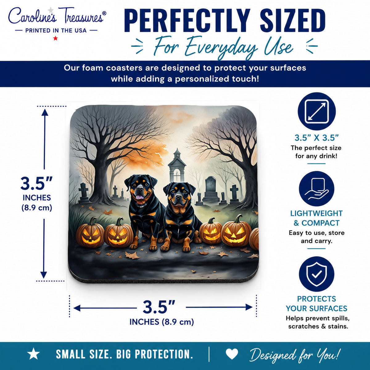 Caroline's Treasures Rottweiler Dogs Foam Drink Coasters Set of 4