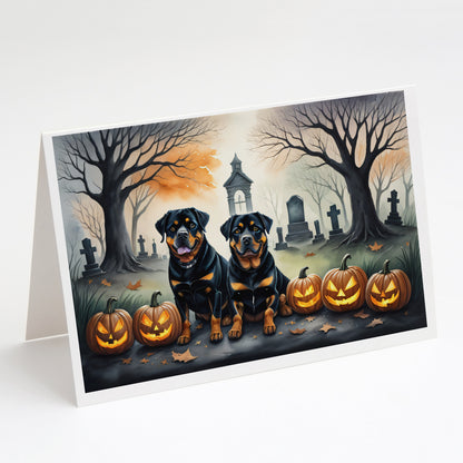 Caroline's Treasures DAC2063GCA7P Rottweiler Spooky Halloween Greeting Cards and Envelopes Pack of 8 Blank Cards with Envelopes Whimsical A7 Size 5x7 Blank Greeting Cards