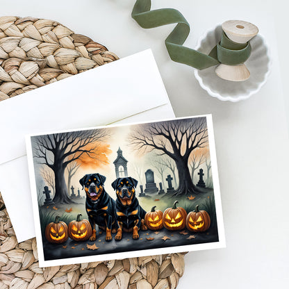 Caroline's Treasures DAC2063GCA7P Rottweiler Spooky Halloween Greeting Cards and Envelopes Pack of 8 Blank Cards with Envelopes Whimsical A7 Size 5x7 Blank Greeting Cards