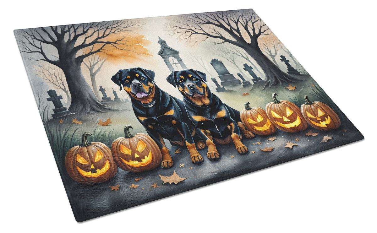Caroline's Treasures DAC2063LCB Rottweiler Spooky Halloween Glass Cutting Board Large Decorative Tempered Glass Kitchen Cutting and Serving Board Large Size Chopping Board