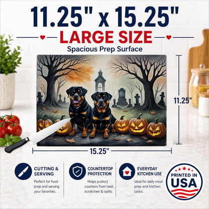 Caroline's Treasures DAC2063LCB Rottweiler Spooky Halloween Glass Cutting Board Large Decorative Tempered Glass Kitchen Cutting and Serving Board Large Size Chopping Board