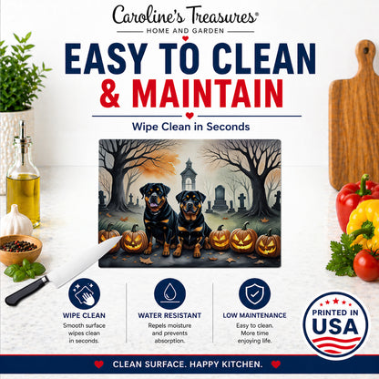 Caroline's Treasures DAC2063LCB Rottweiler Spooky Halloween Glass Cutting Board Large Decorative Tempered Glass Kitchen Cutting and Serving Board Large Size Chopping Board