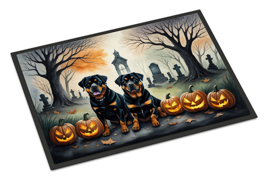 Caroline's Treasures DAC2063MAT Rottweiler Spooky Halloween Doormat 18x27 Front Door Mat Indoor Outdoor Rugs for Entryway, Non Slip Washable Low Pile, 18H X 27W