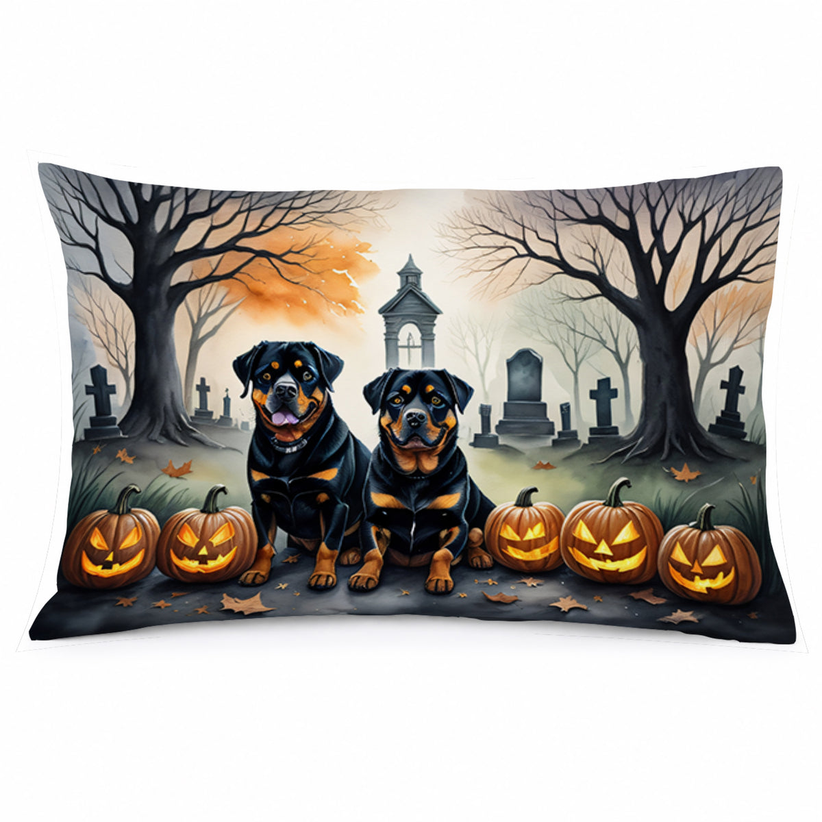 Caroline's Treasures DAC2063PILLOWCASE Rottweiler Spooky Halloween Fabric Standard Pillowcase Lightweight Super Soft Easy Care Decorative Artwork Pillowcase, Standard