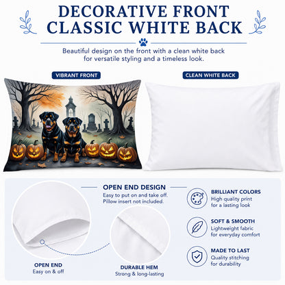 Caroline's Treasures DAC2063PILLOWCASE Rottweiler Spooky Halloween Fabric Standard Pillowcase Lightweight Super Soft Easy Care Decorative Artwork Pillowcase, Standard