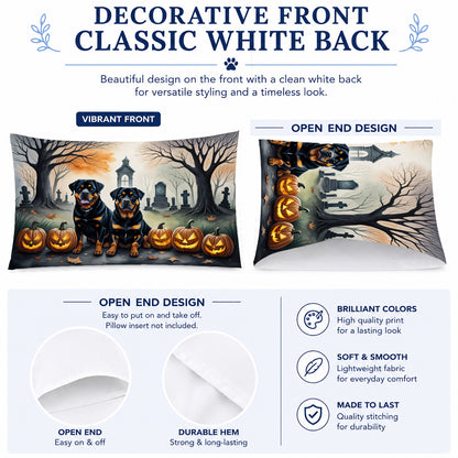 Caroline's Treasures DAC2063PILLOWCASE Rottweiler Spooky Halloween Fabric Standard Pillowcase Lightweight Super Soft Easy Care Decorative Artwork Pillowcase, Standard