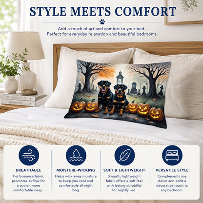 Caroline's Treasures DAC2063PILLOWCASE Rottweiler Spooky Halloween Fabric Standard Pillowcase Lightweight Super Soft Easy Care Decorative Artwork Pillowcase, Standard