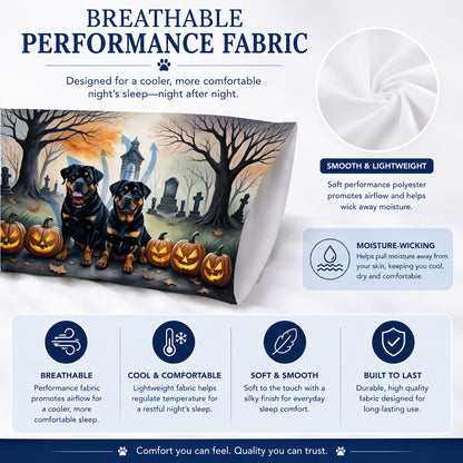 Caroline's Treasures DAC2063PILLOWCASE Rottweiler Spooky Halloween Fabric Standard Pillowcase Lightweight Super Soft Easy Care Decorative Artwork Pillowcase, Standard