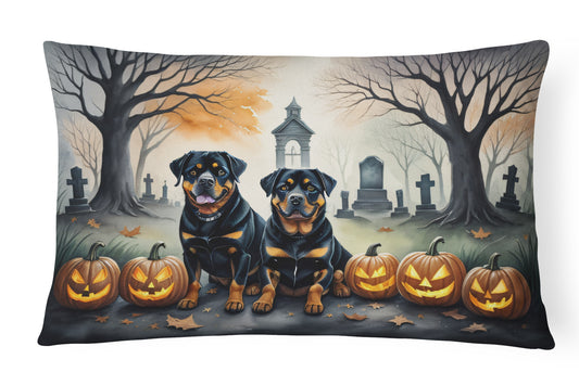 Caroline's Treasures DAC2063PW1216 Rottweiler Spooky Halloween Fabric Decorative Pillow Machine Washable, Indoor Outdoor Decorative Pillow for Couch, Bed or Patio, 12HX16W