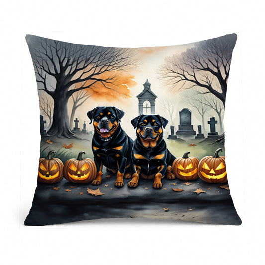 Caroline's Treasures DAC2063PW1818 Rottweiler Spooky Halloween Fabric Decorative Pillow Machine Washable, Indoor Outdoor Decorative Pillow for Couch, Bed or Patio, 18Hx18W