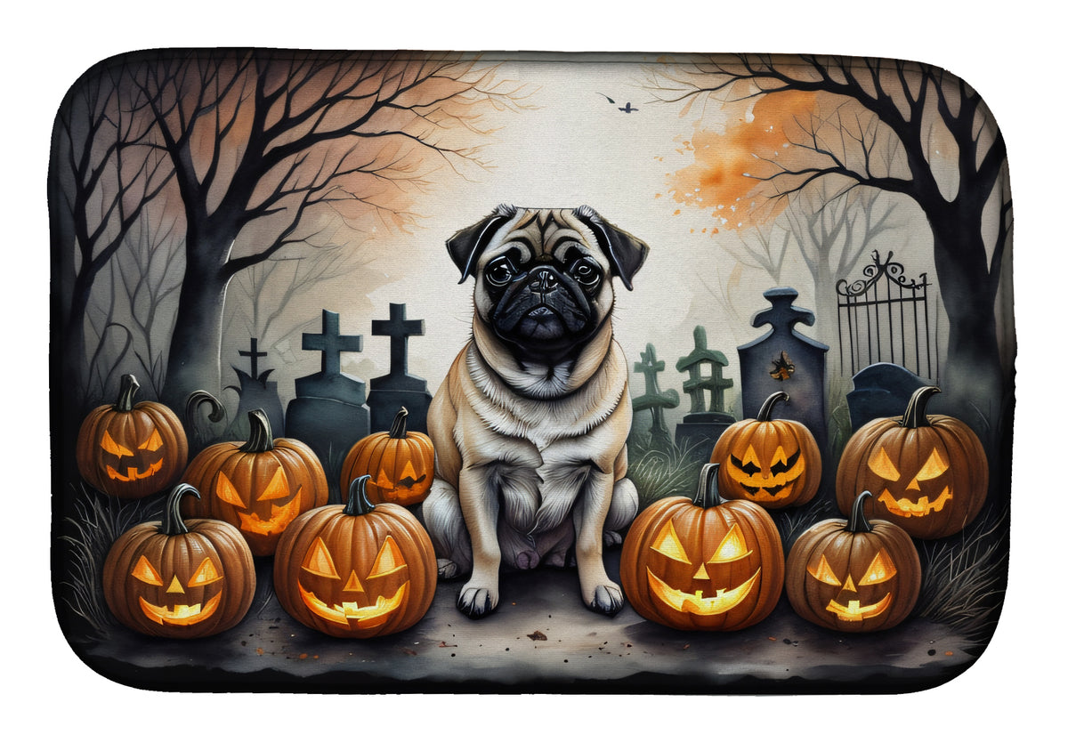 Caroline's Treasures DAC2064DDM Fawn Pug Spooky Halloween Dish Drying Mat Absorbent Dish Drying Mat Pad for Kitchen Counter Dish Drainer Mat for Countertop, 14 x 21, Multicolor