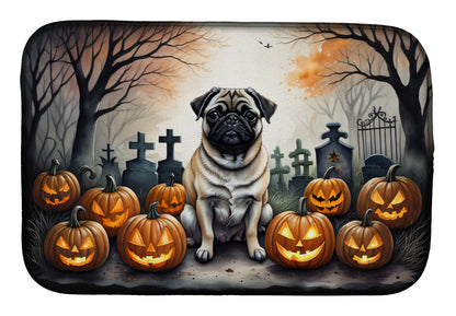 Caroline's Treasures DAC2064DDM Fawn Pug Spooky Halloween Dish Drying Mat Absorbent Dish Drying Mat Pad for Kitchen Counter Dish Drainer Mat for Countertop, 14 x 21, Multicolor
