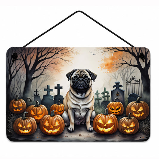 Caroline's Treasures DAC2064DS812 Fawn Pug Spooky Halloween Wall or Door Hanging Prints Aluminum Metal Sign Kitchen Wall Bar Bathroom Plaque Home Decor, 8x12, Multicolor