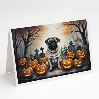 Caroline's Treasures DAC2064GCA7P Fawn Pug Spooky Halloween Greeting Cards and Envelopes Pack of 8 Blank Cards with Envelopes Whimsical A7 Size 5x7 Blank Greeting Cards