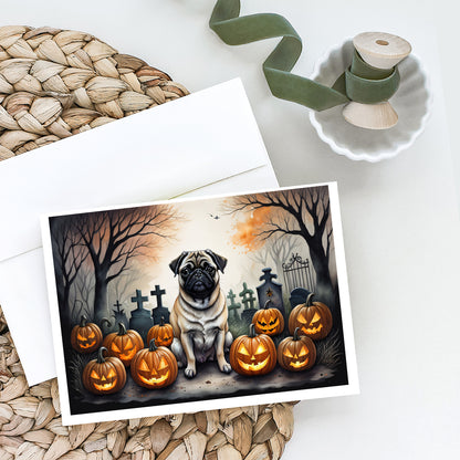 Caroline's Treasures DAC2064GCA7P Fawn Pug Spooky Halloween Greeting Cards and Envelopes Pack of 8 Blank Cards with Envelopes Whimsical A7 Size 5x7 Blank Greeting Cards