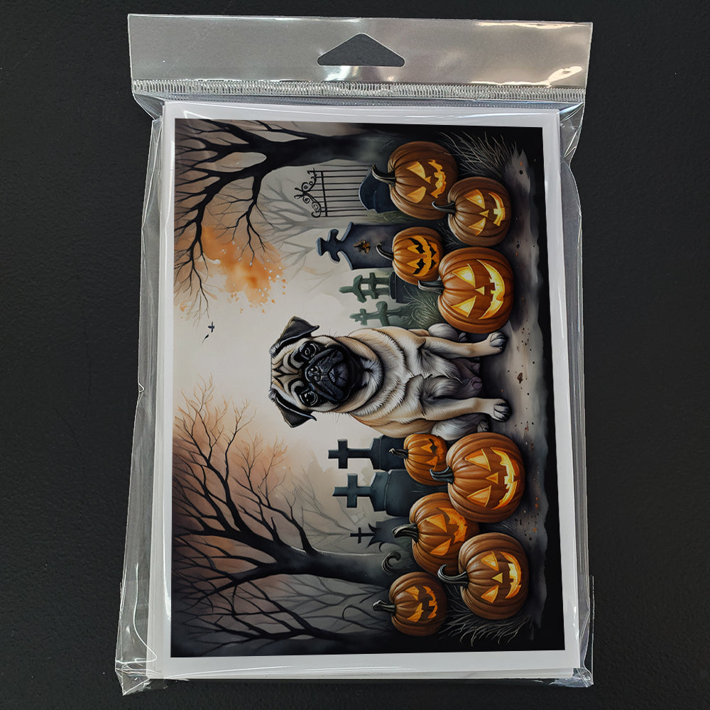 Caroline's Treasures DAC2064GCA7P Fawn Pug Spooky Halloween Greeting Cards and Envelopes Pack of 8 Blank Cards with Envelopes Whimsical A7 Size 5x7 Blank Greeting Cards