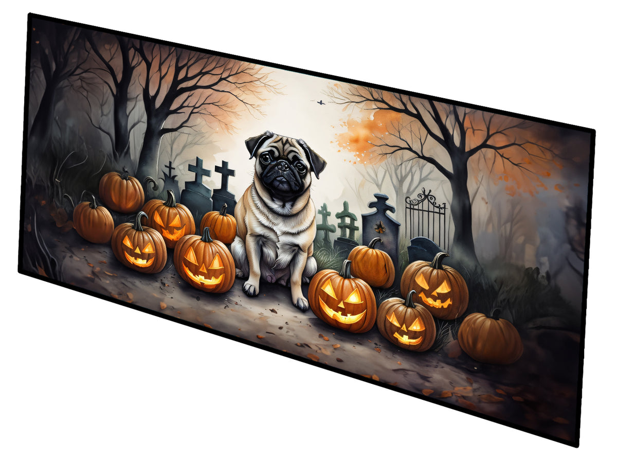 Caroline's Treasures Fawn Pug Spooky Halloween Runner Mat 28x58 Front Door Mat Indoor Outdoor Rugs for Entryway Hallway Foyer Non Slip Washable Wide Doormat