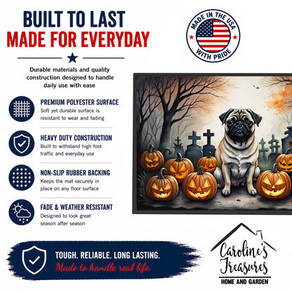 Caroline's Treasures DAC2064JMAT Fawn Pug Spooky Halloween Indoor or Outdoor Mat 24x36 Front Door Mat Indoor Outdoor Rugs for Entryway, Non Slip Washable Low Pile, 24H X 36W