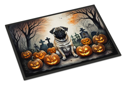 Caroline's Treasures DAC2064MAT Fawn Pug Spooky Halloween Doormat 18x27 Front Door Mat Indoor Outdoor Rugs for Entryway, Non Slip Washable Low Pile, 18H X 27W