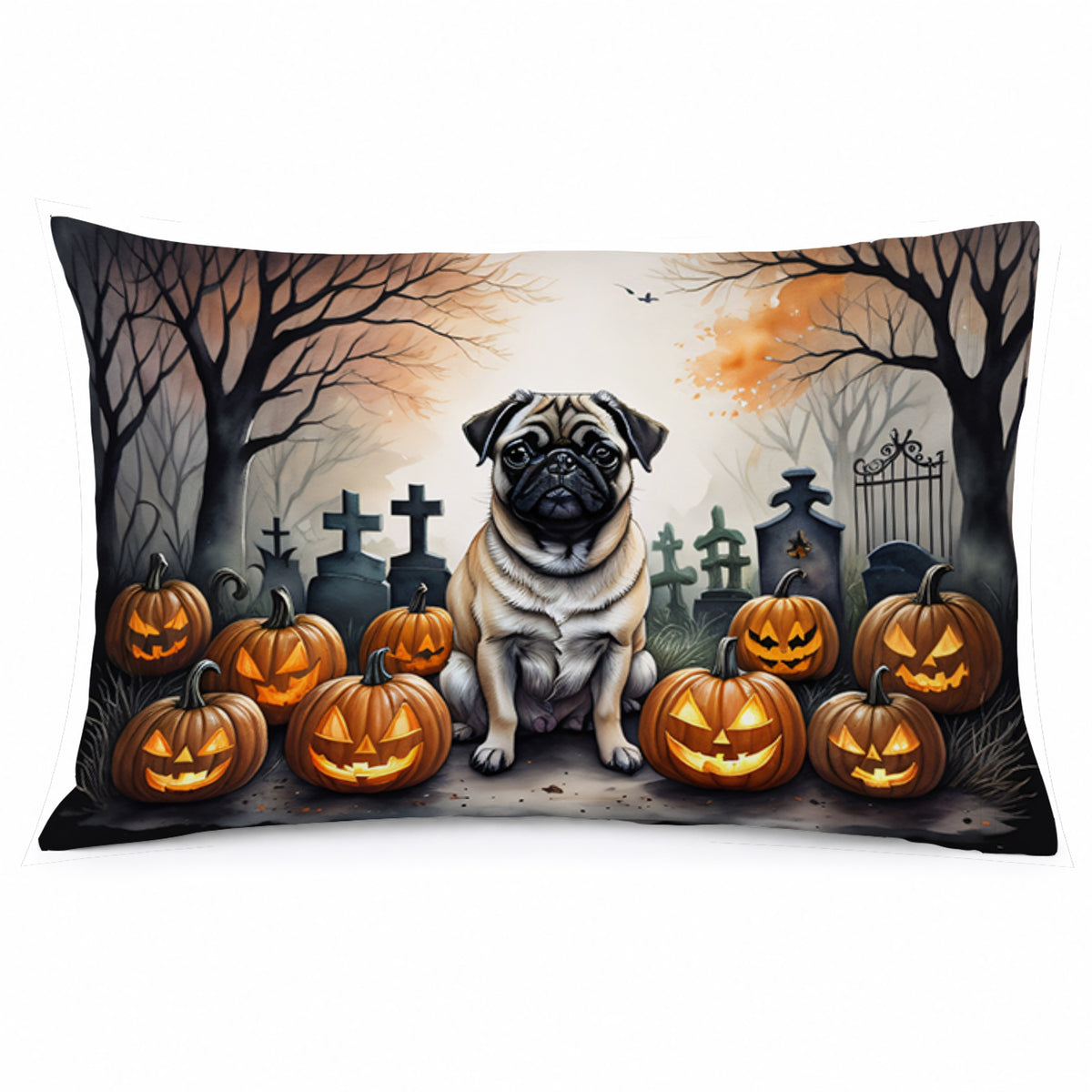 Caroline's Treasures DAC2064PILLOWCASE Fawn Pug Spooky Halloween Fabric Standard Pillowcase Lightweight Super Soft Easy Care Decorative Artwork Pillowcase, Standard