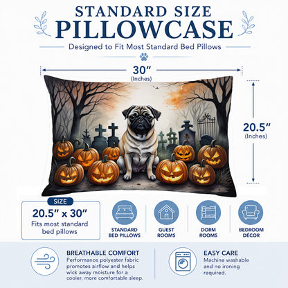 Caroline's Treasures DAC2064PILLOWCASE Fawn Pug Spooky Halloween Fabric Standard Pillowcase Lightweight Super Soft Easy Care Decorative Artwork Pillowcase, Standard