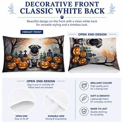Caroline's Treasures DAC2064PILLOWCASE Fawn Pug Spooky Halloween Fabric Standard Pillowcase Lightweight Super Soft Easy Care Decorative Artwork Pillowcase, Standard