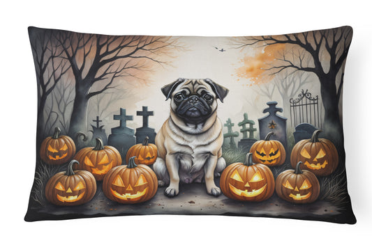 Caroline's Treasures DAC2064PW1216 Fawn Pug Spooky Halloween Fabric Decorative Pillow Machine Washable, Indoor Outdoor Decorative Pillow for Couch, Bed or Patio, 12HX16W
