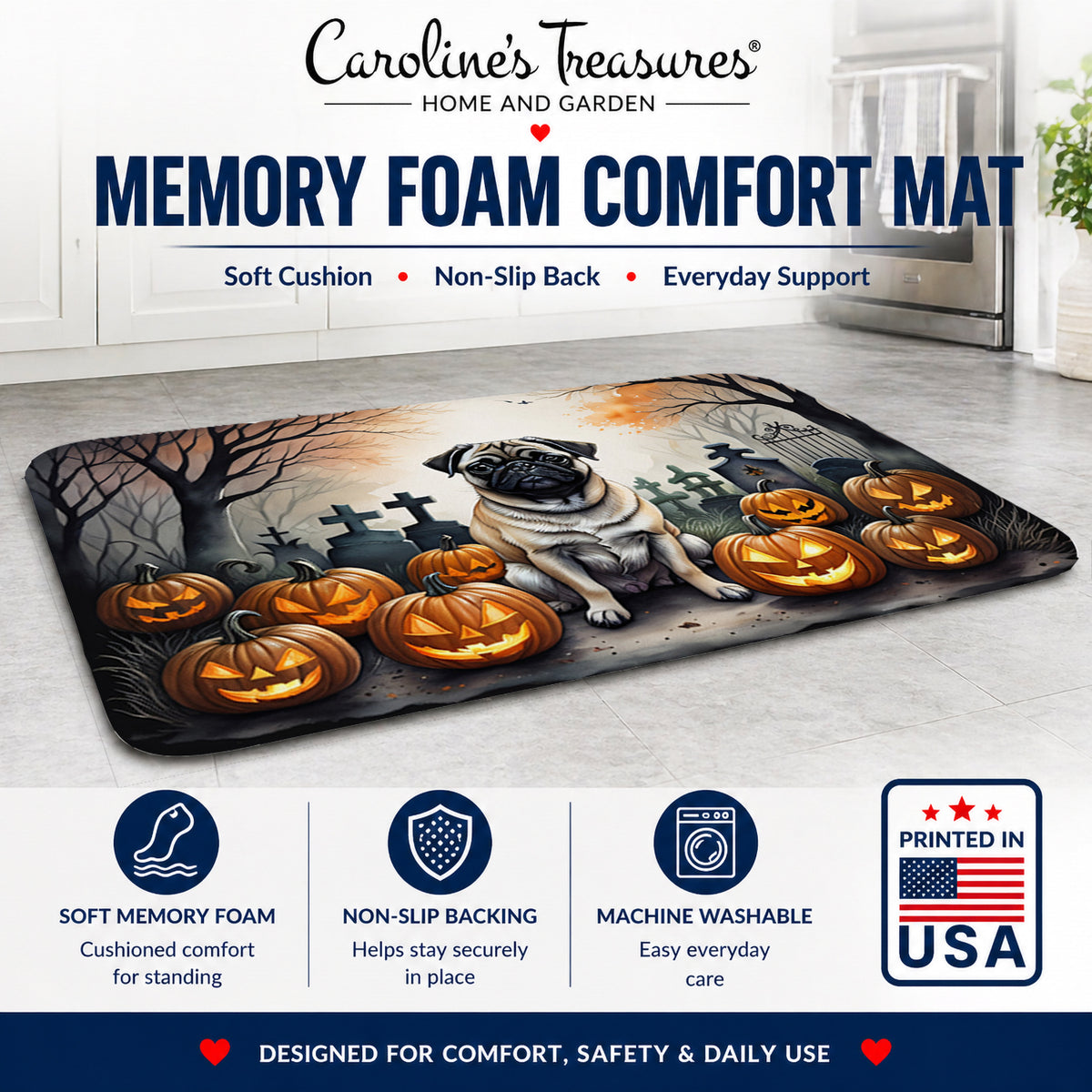 Caroline's Treasures Pug Dogs Memory Foam Mat 19x27
