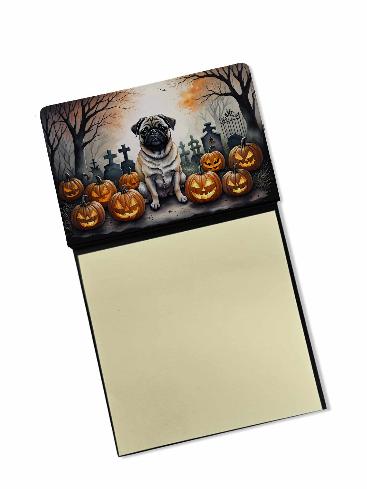 Caroline's Treasures Fawn Pug Spooky Halloween Sticky Note Holder Refillable Dispenser Self-Sticky Note Pads, Memo Pads Blank Desk Accessories