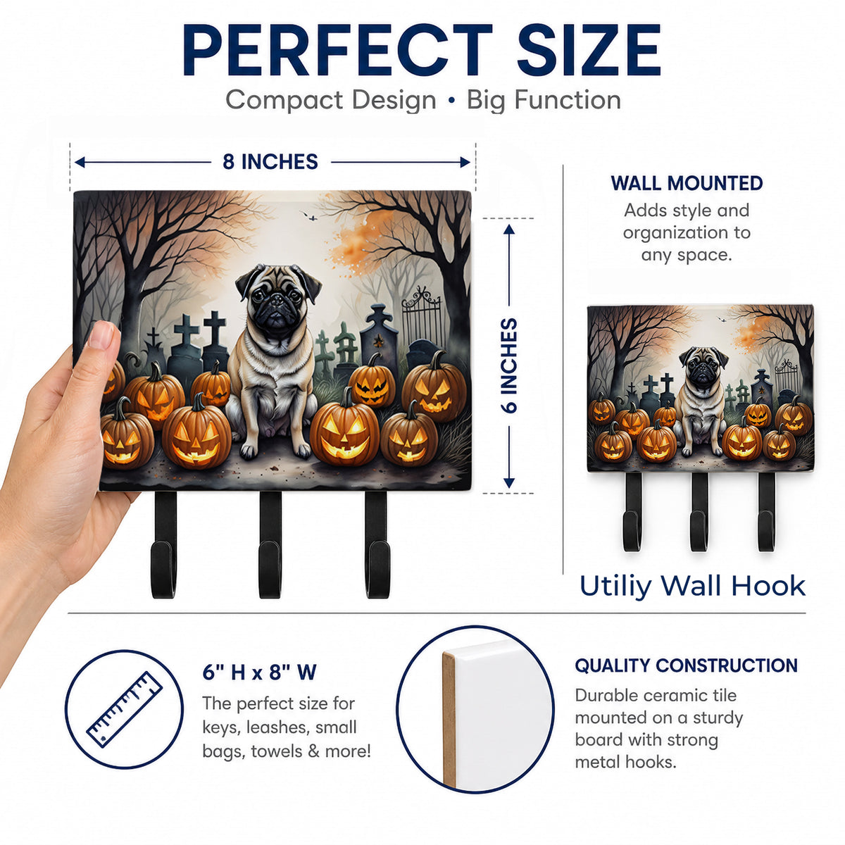 Caroline's Treasures Pug Dogs Halloween Ceramic Triple Wall Hook