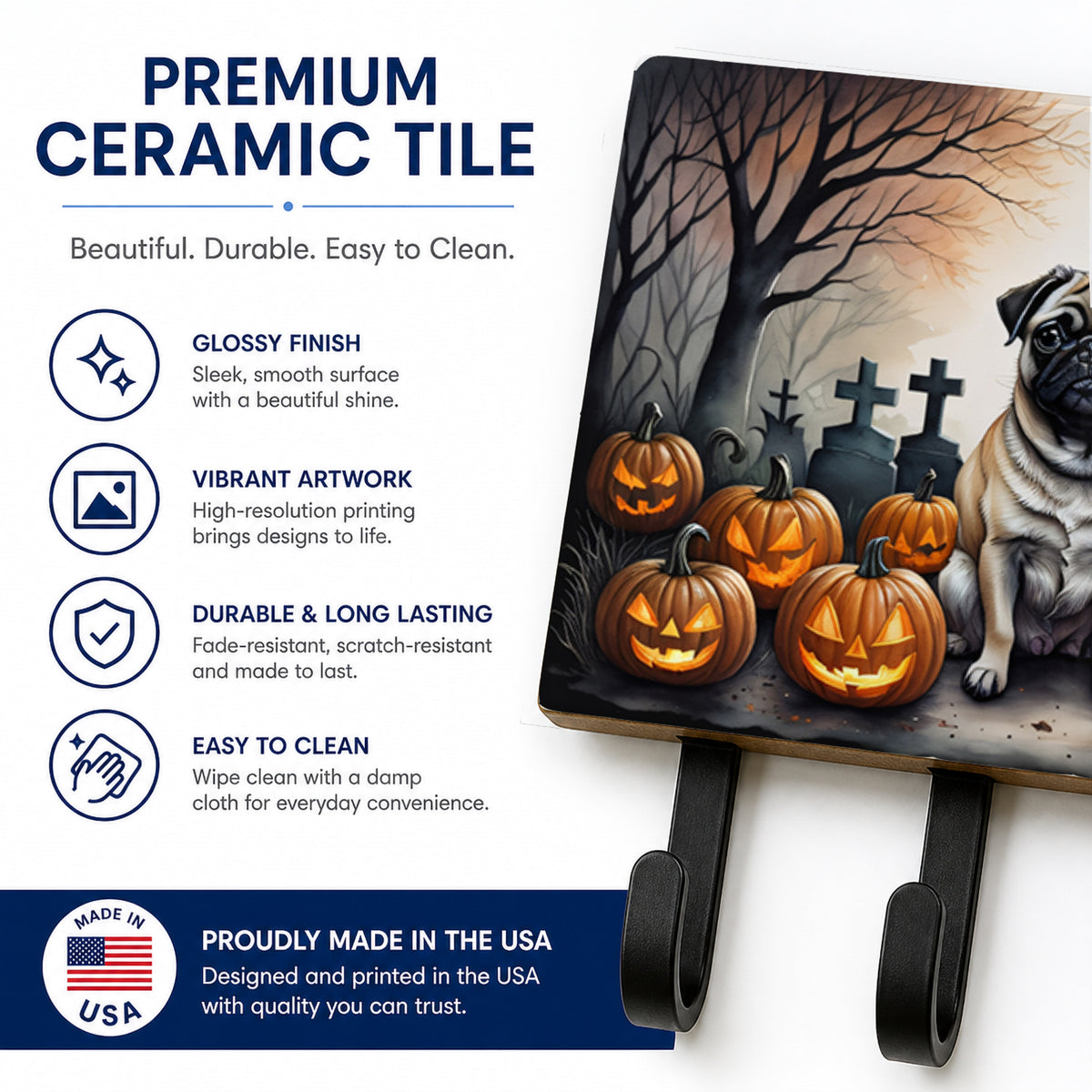 Caroline's Treasures Pug Dogs Halloween Ceramic Triple Wall Hook