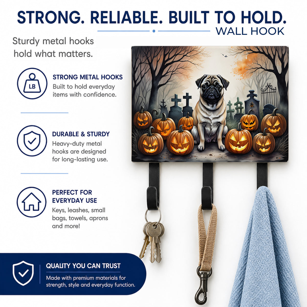 Caroline's Treasures Pug Dogs Halloween Ceramic Triple Wall Hook