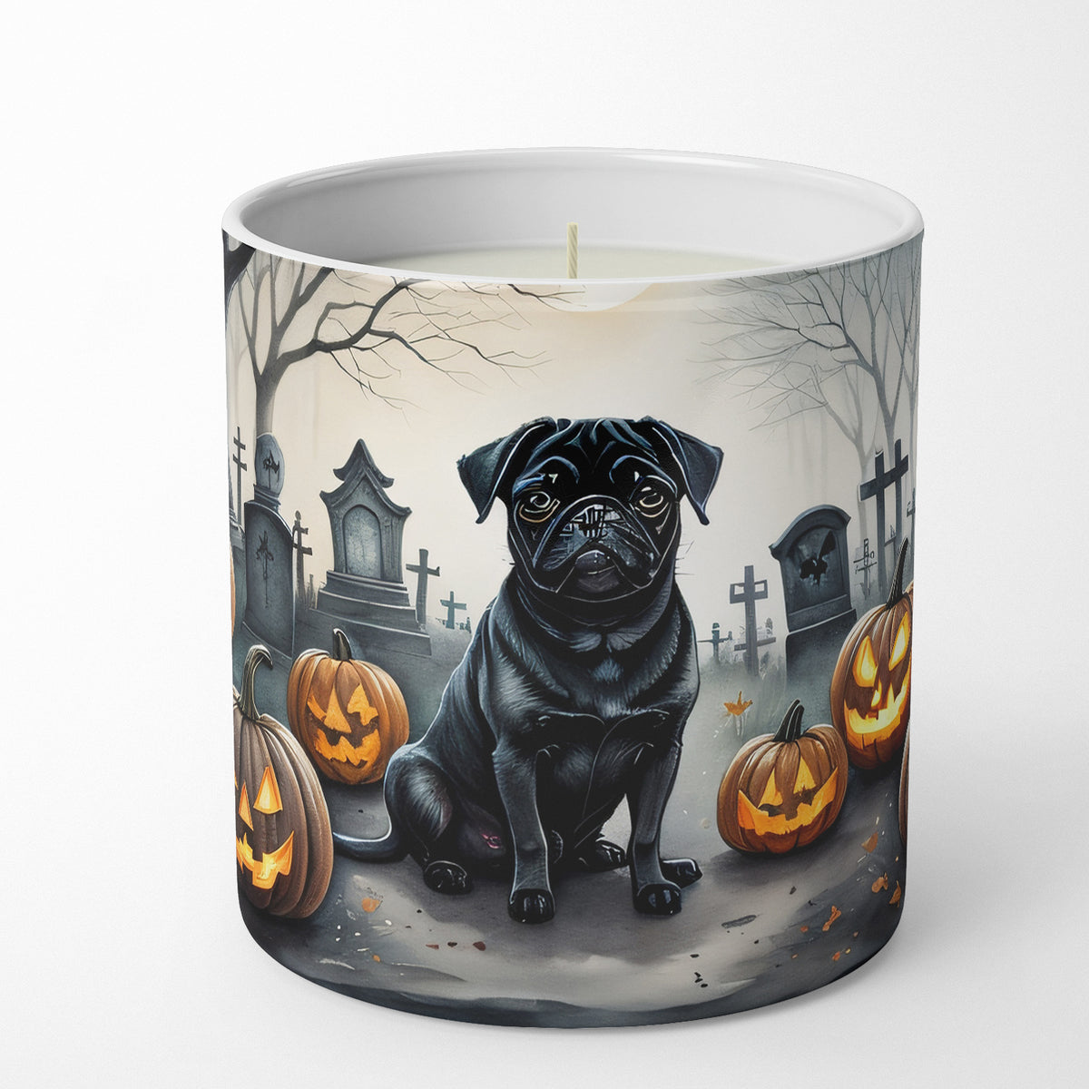 Caroline's Treasures DAC2065CDL Black Pug Spooky Halloween Decorative Soy Candle Nature Soy Wax Essential Oil Home Decor Ideal for Bedroom Kitchen Bath Office Gift, 10 oz