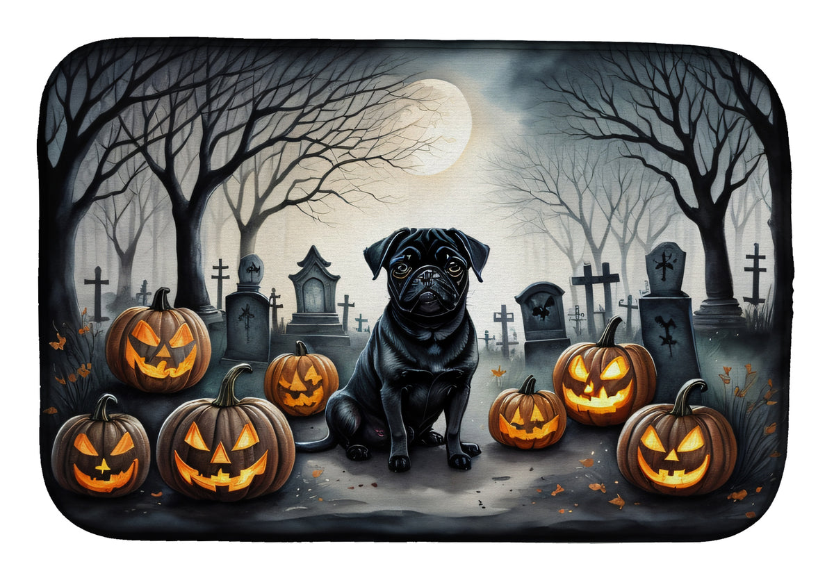 Caroline's Treasures DAC2065DDM Black Pug Spooky Halloween Dish Drying Mat Absorbent Dish Drying Mat Pad for Kitchen Counter Dish Drainer Mat for Countertop, 14 x 21, Multicolor