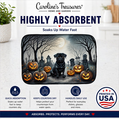 Caroline's Treasures DAC2065DDM Black Pug Spooky Halloween Dish Drying Mat Absorbent Dish Drying Mat Pad for Kitchen Counter Dish Drainer Mat for Countertop, 14 x 21, Multicolor