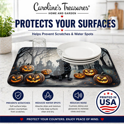 Caroline's Treasures DAC2065DDM Black Pug Spooky Halloween Dish Drying Mat Absorbent Dish Drying Mat Pad for Kitchen Counter Dish Drainer Mat for Countertop, 14 x 21, Multicolor