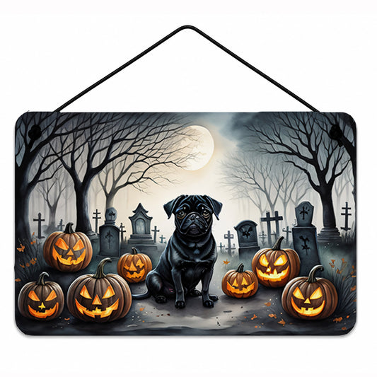 Caroline's Treasures DAC2065DS812 Black Pug Spooky Halloween Wall or Door Hanging Prints Aluminum Metal Sign Kitchen Wall Bar Bathroom Plaque Home Decor, 8x12, Multicolor