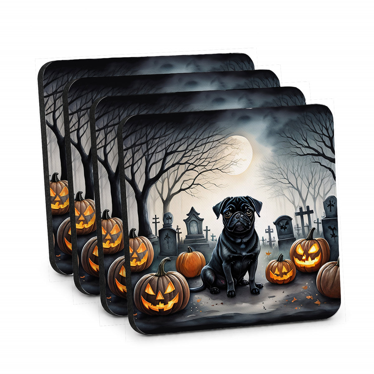 Caroline's Treasures Pug Dogs Foam Drink Coasters Set of 4 Absorbent