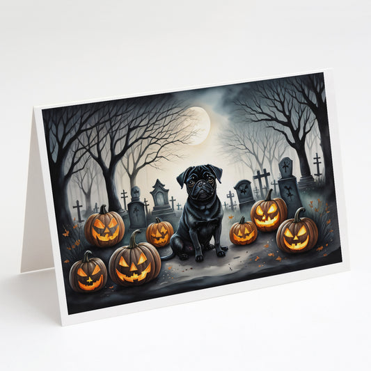 Caroline's Treasures DAC2065GCA7P Black Pug Spooky Halloween Greeting Cards and Envelopes Pack of 8 Blank Cards with Envelopes Whimsical A7 Size 5x7 Blank Greeting Cards