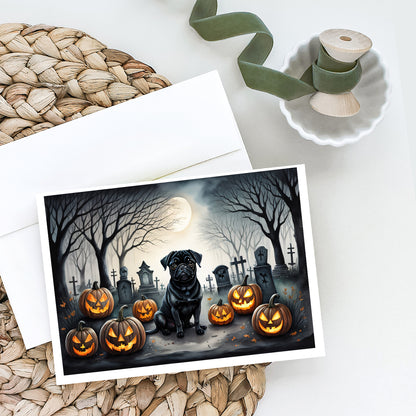 Caroline's Treasures DAC2065GCA7P Black Pug Spooky Halloween Greeting Cards and Envelopes Pack of 8 Blank Cards with Envelopes Whimsical A7 Size 5x7 Blank Greeting Cards