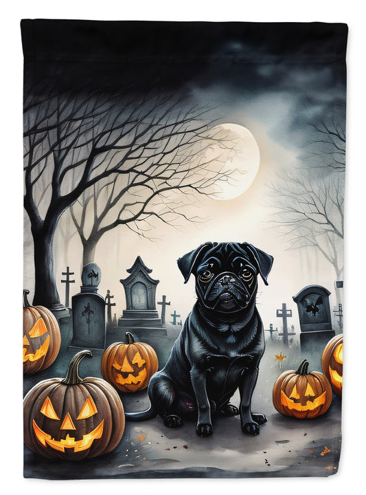 Caroline's Treasures DAC2065GF Black Pug Spooky Halloween Garden Flag Mailbox Flag Decorative Yard Flag Banner Outside Patio Artwork Yard Flower Beds, Garden Size, Multicolor