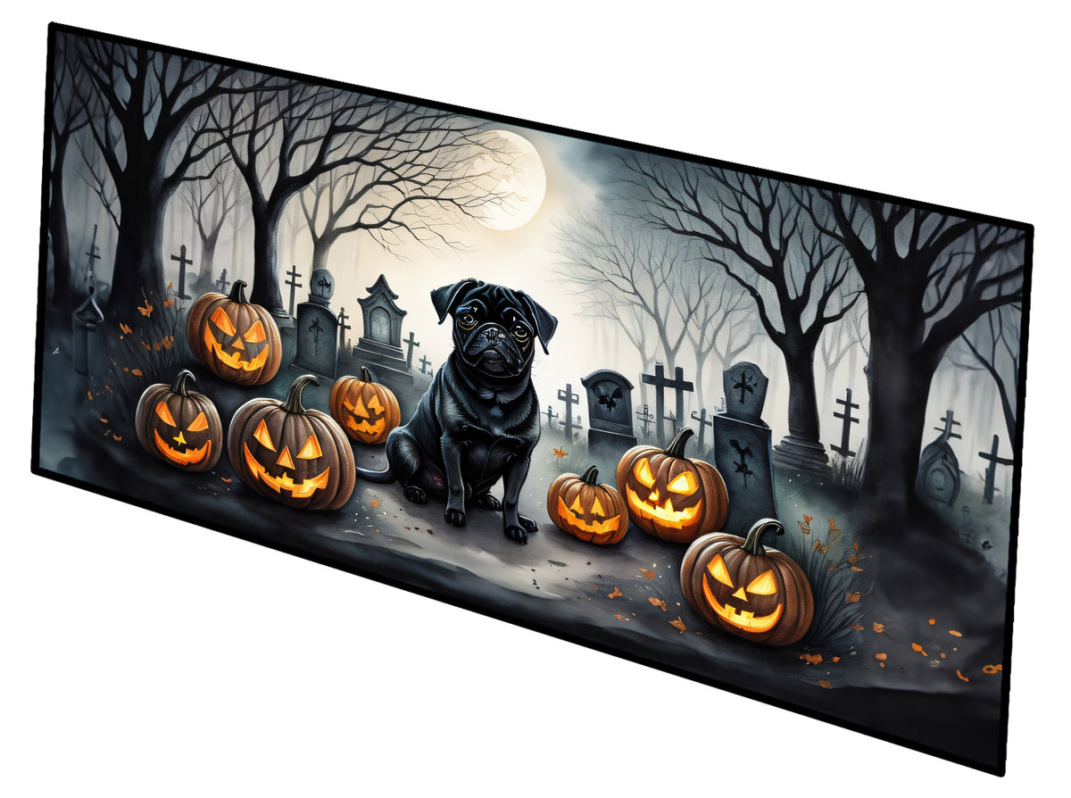 Caroline's Treasures Black Pug Spooky Halloween Runner Mat 28x58 Front Door Mat Indoor Outdoor Rugs for Entryway Hallway Foyer Non Slip Washable Wide Doormat