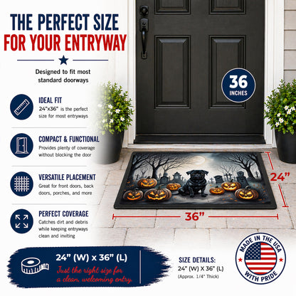 Caroline's Treasures DAC2065JMAT Black Pug Spooky Halloween Indoor or Outdoor Mat 24x36 Front Door Mat Indoor Outdoor Rugs for Entryway, Non Slip Washable Low Pile, 24H X 36W