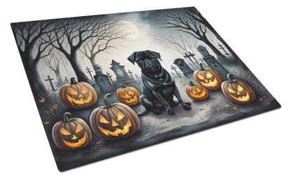 Caroline's Treasures DAC2065LCB Black Pug Spooky Halloween Glass Cutting Board Large Decorative Tempered Glass Kitchen Cutting and Serving Board Large Size Chopping Board